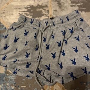 PLAYBOY Gray Lounge Shorts with Blue Bunny Design